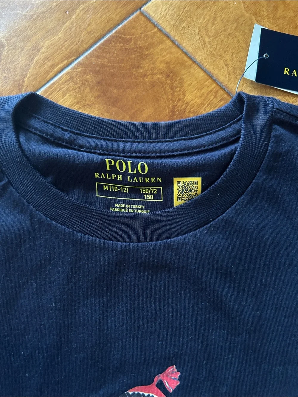 New Ralph Lauren Navy Tee with Polo Bear Graphic